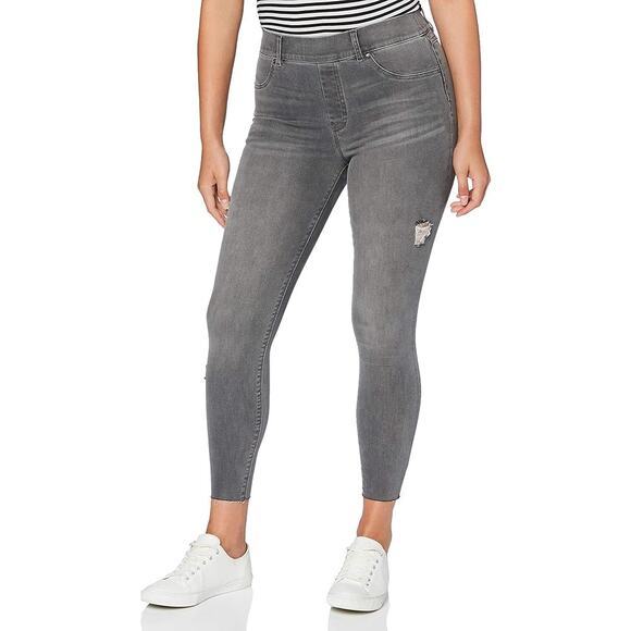 Spanx Gray Distressed Pull On Skinny Jean Jegging Raw‎ Hem High Rise Medium - Picture 1 of 11